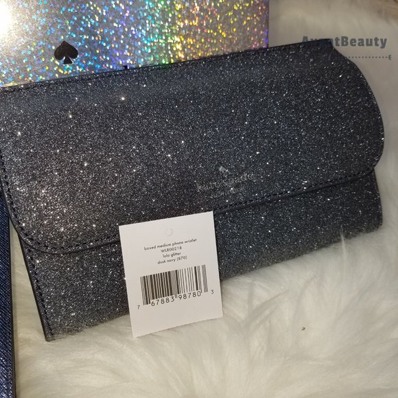 kate spade lola wristlet wallet glitter dusk navy - Picture 6 of 13